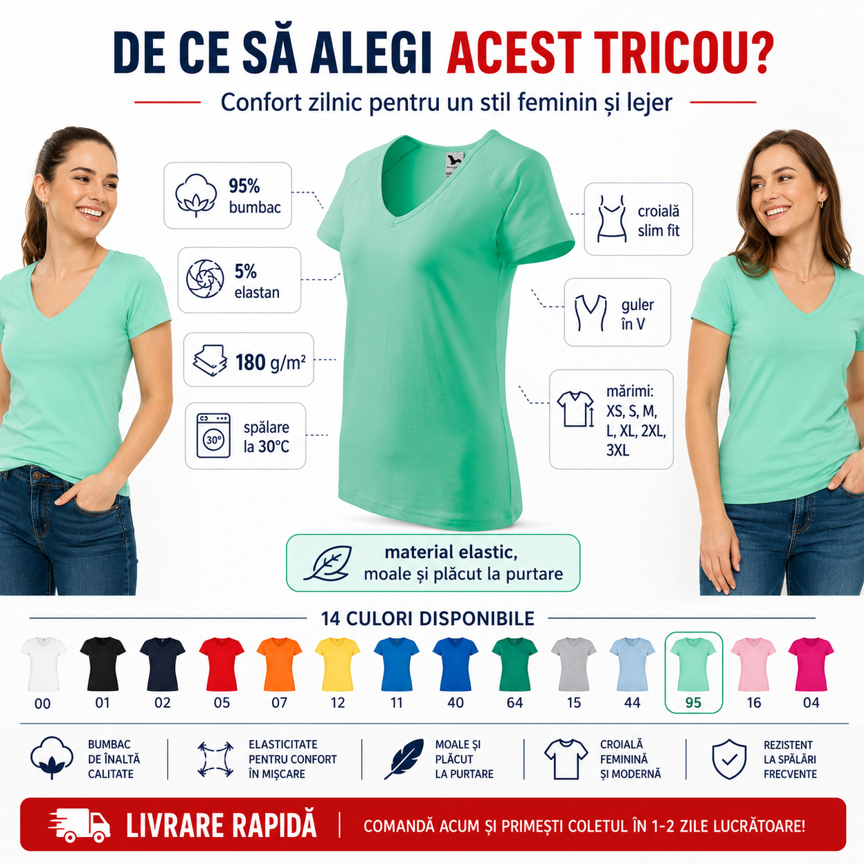 Tricou damă Malfini Dream 128 mov cu decolteu &icirc;n V și croială slim fit